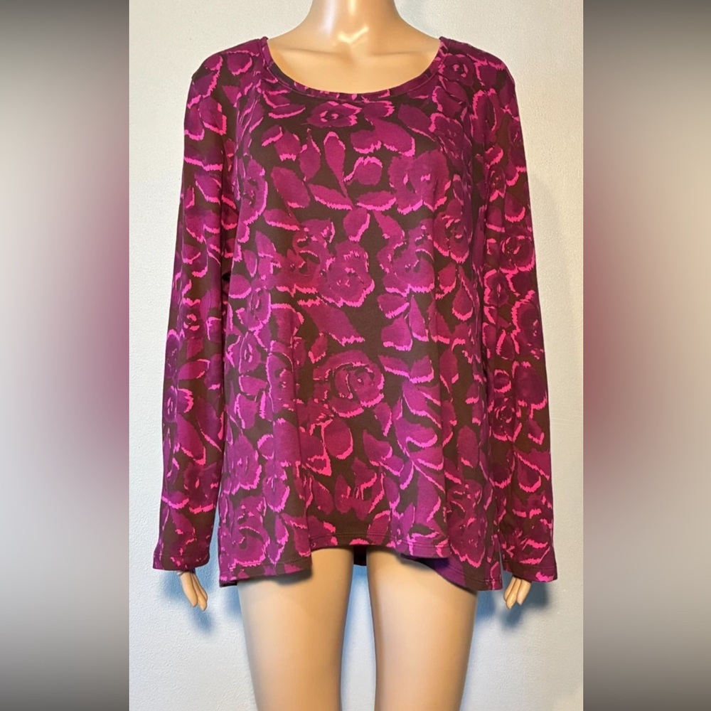 Charter Club Women's Blouse Size 3X Floral Pima Cotton Pullover Long Sleeve Knit